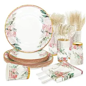 24serves Baipishoo Floral Party Supplies Bridal Shower Paper Plates And Napkins Sets For 24 Guest