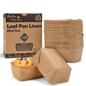 Bake Choice 782926872540 100 Pcs Mini Loaf Pan Liners Compatible With Wilton Natural