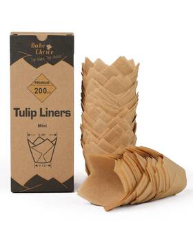 Bake Choice 788362419981 200pcs Natural Mini Tulip Cupcake Liners For Baking