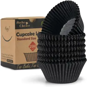 Bc1010-2bk Bake Choice 200pcs Standard Black Cupcake Liners For Baking Food Grade