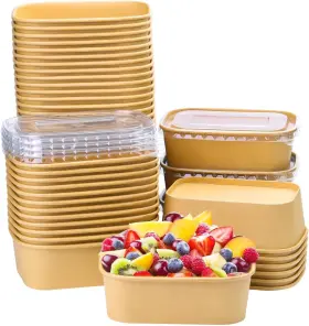 Baldcc 445028591506 25 Oz Disposable Kraft Paper Bowls With Lids - 50 Pcs For Salad Soup And Snacks