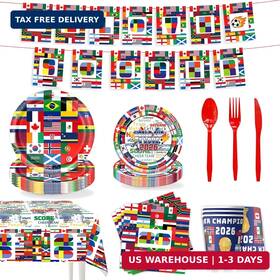 Bambluby Wdcup2026 V1 96pcs World Soccer Cup Party Supplies Set - International Flags Plates Napkins