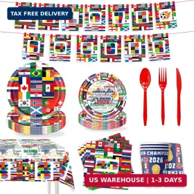 Wdcup2026 Bambluby V1 96pcs World Soccer Cup Party Supplies Set - International Flags Plates Napkins