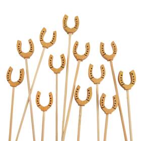 Bamboomn 6955114974263a 4.7 Inch Decorative Lucky Horseshoe End Bamboo Cocktail Fruit Sandwich Picks Skew