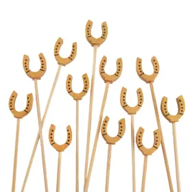 6955114974263a Bamboomn 4.7 Inch Decorative Lucky Horseshoe End Bamboo Cocktail Fruit Sandwich Picks Skew
