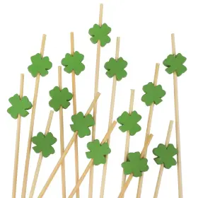 Bamboomn 937259166468 5.9 Inch Decorative St. Patricks Day Green Shamrock Clover Bamboo Cocktail Sand