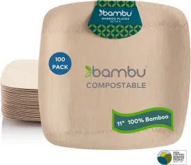 100-11 Bambu 64400 Pack Of Inch Disposable Bamboo Plates Square Biodegradable Eco Fri