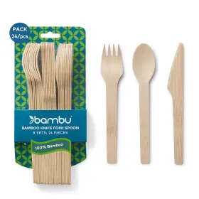 Bambu 871853001090 Disposable Bamboo Utensils Set Of 100% Organic Biodegradable And Compos