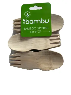 Bambu 871853002370 Bamboo Sporks Set 24 100% Organic Biodegradable Single Use Disposable Utensils