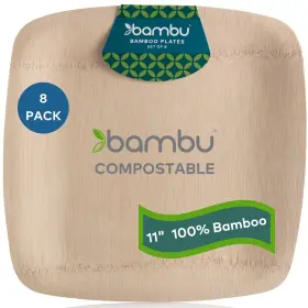 Bambu 871853007894 Pack Of 8 11 Inch Disposable Bamboo Plates Square Biodegradable Eco Friendly Pro