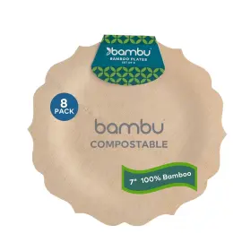 Bambu 871853008143 Pack Of 8 7 Inch Disposable Bamboo Plates Fancy Biodegradable Eco Friendly Produ