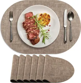 Bk0111a04b-fus Barthkit Placemats Set Of 6 Non Slip Heat Resistant Oval Apricot