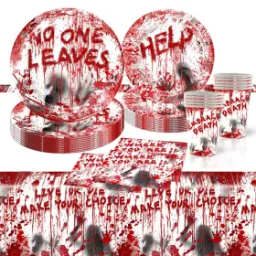 Plates-630 Basemmaher Best Halloween Party Supplies Scary Bloody Hand Print Disposable Paper Plates