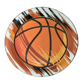 Ev112 Bashout Basketball Party Paper Plates 24 Pack 9 Inch Round Orange And Black Design