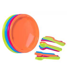 Basicwise 313086471474 Reusable Cutlery Set Of 4 1 Green Pink Blue Orange Plastic Plates Spoon