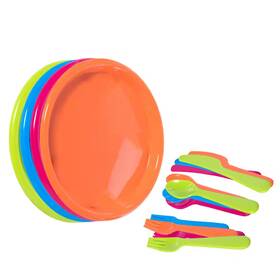 Basicwise 445027255232 Reusable Cutlery Set Of 4 1 Green Pink Blue Orange Plastic Plates Spoon