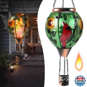Bathtoo B0fdfctgj9 Hot Air Balloon Solar Lantern - Cardinal Bird Glass Simulated Flickerin