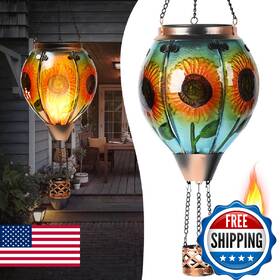 Bathtoo B0fpr5tw52 Hot Air Balloon Solar Lantern - Sunflower Glass Simulated Flickering &