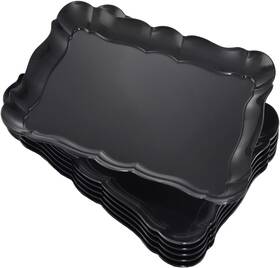 Bbg 777304907761 6 Pack Black Plastic Serving Trays 15x10 Rectangular Reusable