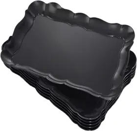 Bbg 777304907761 6 Pack Black Plastic Serving Trays 15x10 Rectangular Reusable