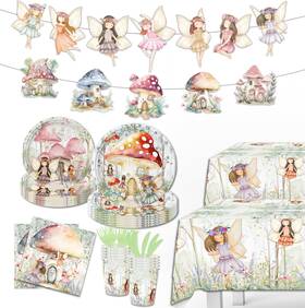 Bbnewparty 607405785381 144pcs Fairy Decorations - Birthday Tableware Set With Pink Purple Blue