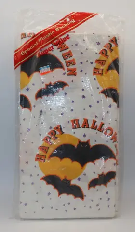 Beach 076526457154 Vtg 1991 Unopened Halloween Paper Tablecloth W Plastic Back 54 Inch X 96 Nos