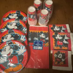 Beach 076526946665 Vintage Walt Disney Party Supplies Mickey Mouse Plates Napkins Tablecloth Cups
