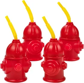 Bed-5236 Bedwina 023632005236 Straw Fire Hydrant Cups With Lids - Pack Of 4 Count 1 Red