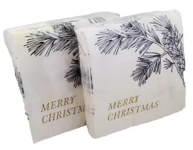 Bee & Willow 444800853990 2-pack And Ivory Merry Christmas Beverage Napkins Pinecones Pine Tree