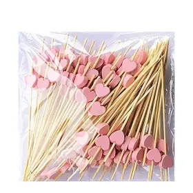 Beetoo 791378055784 Best 100pcs Handmade 4.7 Inch Pink Heart Cocktail Sticks Toothpicks Sandwich Fruit