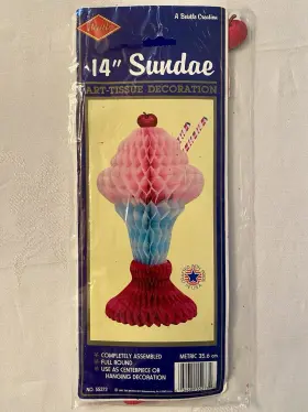 55273 Beistle Art Tissue Honeycomb Ice Cream Sundae 14 Inch Centerpiece Vintage 1991 Usa