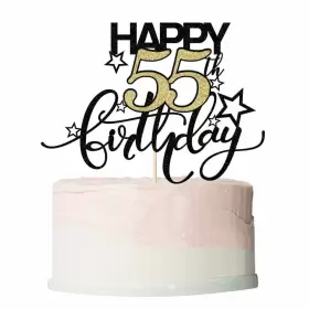 Bekaterea 618202289019 Happy Birthday Cake Topperblack Font Golden Numbers 55th C