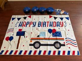 Beleco 581828 Postal Service Mail Carrier Happy Birthday Banner Decorations Hats 5 Pc Usps