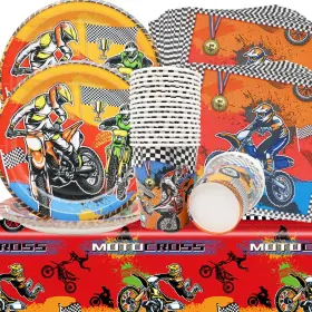 Y0001 Beneony Motocross Party Tableware 61pcs Dirt Bike Birthday Supplies Pla