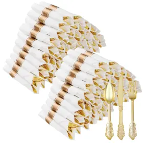 B0cxxbdy31 Bestluck 100 Pack Gold Plastic Silverware With Pre Rolled Napkins For Guests Heav