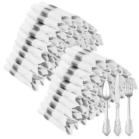 Fgdcs-jz-ys100pc Bestluck 100 Pack Silver Plastic Silverware With Pre Rolled Napkins For Guests Si