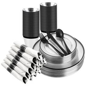 Beststar Bs-dtw-tmhs-175-jz 175pcs Clear And Black Disposable 175 Piece 25 Guests