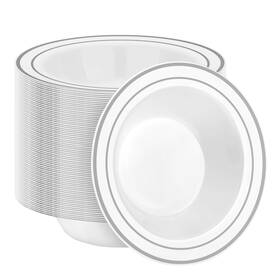 Beststar W12-bdyb-100pc 100 Pack Disposable Soup Bowls With Silver Rim 12oz Premium Heavy D