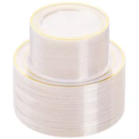 100-tmjb Bestvip 100 200pcs Clear Gold Plastic Plate Disposable Party Plates With Dinner And