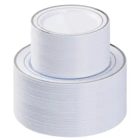 4su1101-3980 Bestvip 200pcs Silver Plastic Plate Disposable Party Plates With 100 Dinner A