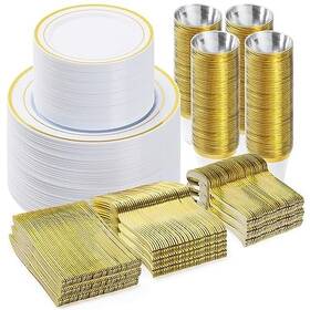 Bestvip 69a4a4fba7a855a28d73bb59 600pcs Gold Dinnerware Set For 100 Guests Plastic Plates Party