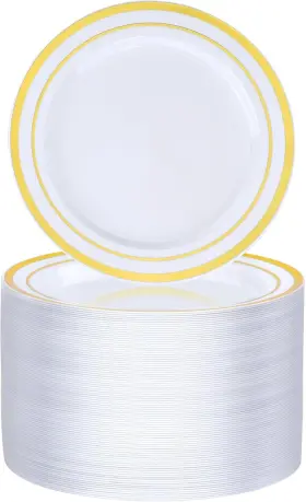 Qjs-100 Bestvip 100pcs Gold Plastic Plate 7 Inch Disposable Dessert 100pc