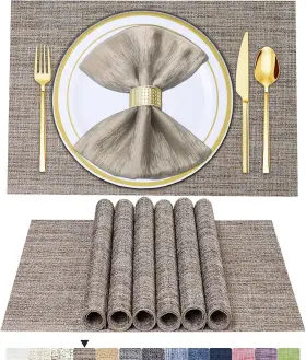 Btus-cd-6p-jiaotang Beteam Placemats Set Of 6 Woven Vinyl Placemat For Dining Table Pcs 01 Caramel