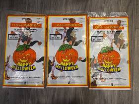 Better Home 044712003317 3 New Vintage 1996 Halloween Pumpkin And Flying Witch Plastic Tablecloth 52 Inch X 90