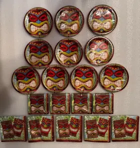 As662897 Better Living Brands Tiki Time Beverage Food Napkins Plates Tableware Luau Hawaiian Supplies Big Lot