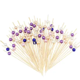 Betterjonny 750319039757 100 Pieces Bamboo Cocktail Picks Wooden Toothpicks Pearl Fruit Sticks For Weddin