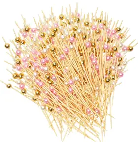 Oc01-ys-0043-us Betterjonny 300 Pieces Bamboo Cocktail Picks 3 Colors Wooden Toothpicks Pearl