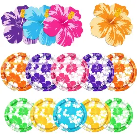 Bezkega 717203050632 Luau Party Decorations Hawaiian Plates And Napkins Supplies Hibiscus Ta