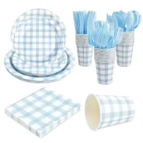 Sg001 Bhhqhh 168pcs Gingham Party Supplies For 24 Guests Thick Paper Plates And Napkins Kn