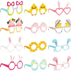 Hbo0113 Bigotters 12pcs Easter Party Glasses Paper Bunny Ears Color-1